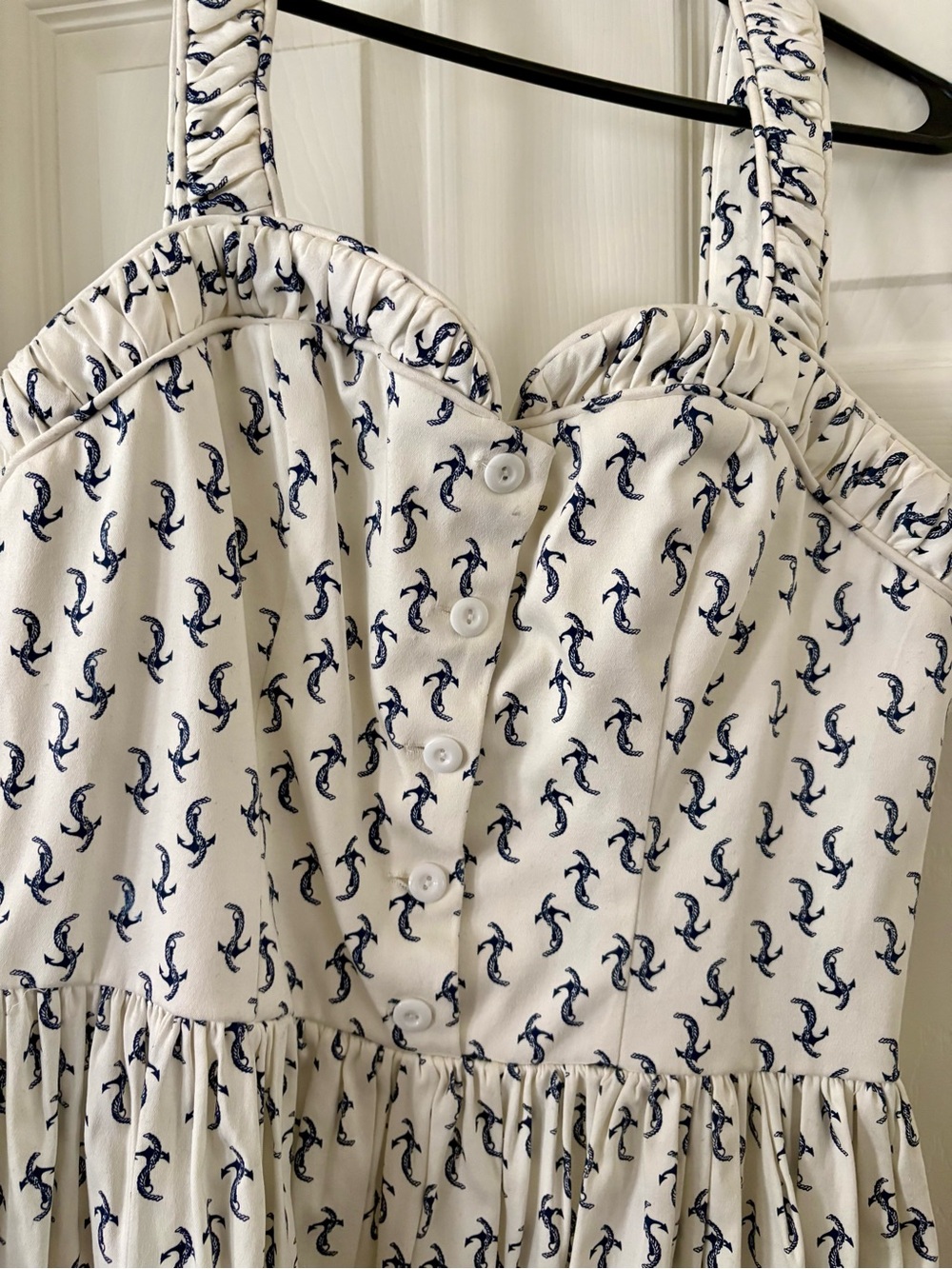 Unique Vintage White  Sundress with Navy Anchor Print - Picture 2 of 7